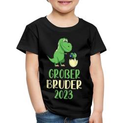 Spreadshirt Großer Bruder 2023 Dino Dinosaurier Geschenk Geschenkidee Kinder Premium T-Shirt, 122/128 (6 Jahre), Schwarz von Spreadshirt