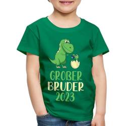 Spreadshirt Großer Bruder 2023 Dino Dinosaurier Geschenk Geschenkidee Kinder Premium T-Shirt, 98/104 (2 Jahre), Kelly Green von Spreadshirt