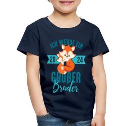 Spreadshirt Großer Bruder 2024 Fuchs Geschenk Geschenkidee Kinder Premium T-Shirt, 110/116 (4 Jahre), Navy von Spreadshirt