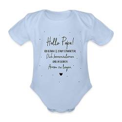 Spreadshirt Hallo Papa Geschenk Geburtstag Spruch Baby Bio-Kurzarm-Body, 62 (2-3 M.), Sky von Spreadshirt