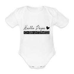 Spreadshirt Hallo Papa Ich Bin Unterwegs Spruch Baby Bio-Kurzarm-Body, 62 (2-3 M.), weiß von Spreadshirt