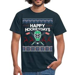 Spreadshirt Happy Hockeydays Ugly Christmas Sweater Weihnachten Eishockey Männer T-Shirt, S, Navy von Spreadshirt