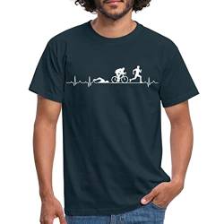 Spreadshirt Herzschlag Triathlon EKG Triathlet Heartbeat Männer T-Shirt, S, Navy von Spreadshirt