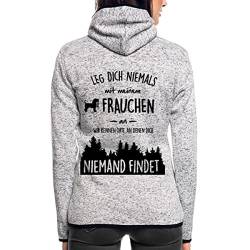 Spreadshirt Hund Leg Dich Nie Mit Frauchen An Frauen Kapuzen-Fleecejacke, L, Hellgrau meliert von Spreadshirt