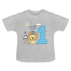Spreadshirt Ich Bin Schon 1 Löwe Geburtstag Indianer Geschenk Baby Bio-T-Shirt mit Rundhals, 12-18 Monate, Grau meliert von Spreadshirt