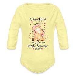 Spreadshirt Ich Werde Große Schwester 2024 Giraffen Baby Bio-Langarm-Body, 80 (9-12 M.), Hellgelb von Spreadshirt