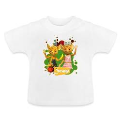 Spreadshirt JoNaLu Jo Naya Und Lu Winken Fröhlich Baby Bio-T-Shirt mit Rundhals, 18-24 Monate, weiß von Spreadshirt