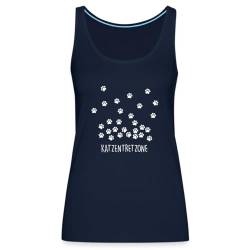 Spreadshirt Katze Kater Tretzone Pfotenabdrücke Frauen Premium Tank Top, L, Navy von Spreadshirt