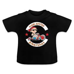 Spreadshirt Mein Erstes Bikershirt Motorrad Rahmenlos® Baby Bio-T-Shirt mit Rundhals, 12-18 Monate, Schwarz von Spreadshirt