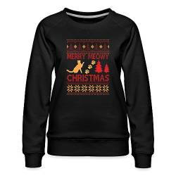 Spreadshirt Meowy Christmas Ugly Christmas Weihnachten Katze Frauen Premium Pullover, XXL, Schwarz von Spreadshirt