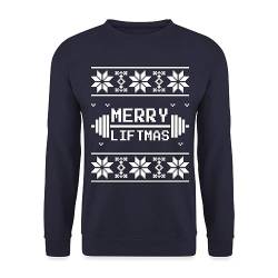 Spreadshirt Merry Liftmas Ugly Christmas Sweater Weihnachten Unisex Pullover, M, Navy von Spreadshirt