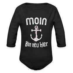 Spreadshirt Moin Bin Neu Hier Geburt Baby Hamburg Anker Baby Bio-Langarm-Body, 80 (9-12 M.), Schwarz von Spreadshirt