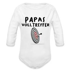 Spreadshirt Papas Volltreffer Witziger Spruch Dart Baby Bio-Langarm-Body, 56 (0-1 M.), weiß von Spreadshirt