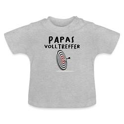 Spreadshirt Papas Volltreffer Witziger Spruch Dart Baby Bio-T-Shirt mit Rundhals, 18-24 Monate, Grau meliert von Spreadshirt