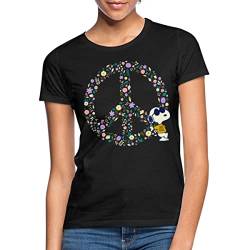 Spreadshirt Peanuts Snoopy Peace Zeichen Frieden Frauen T-Shirt, XXL, Schwarz von Spreadshirt