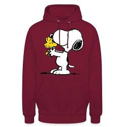 Spreadshirt Peanuts Snoopy Und Woodstock Unisex Hoodie, L, Bordeaux von Spreadshirt