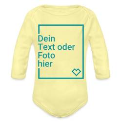 Spreadshirt Personalisierbare Babygeschenke Selbst Gestalten mit Foto und Text Wunschmotiv Baby Bio-Langarm-Body, 74 (6-9 M.), Hellgelb von Spreadshirt