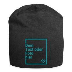 Spreadshirt Personalisierbares Jersey Beanie Selbst Gestalten mit Foto und Text Wunschmotiv Jersey-Beanie, One Size, Anthrazit von Spreadshirt