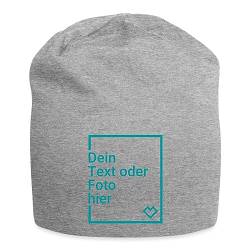 Spreadshirt Personalisierbares Jersey Beanie Selbst Gestalten mit Foto und Text Wunschmotiv Jersey-Beanie, One Size, Grau meliert von Spreadshirt