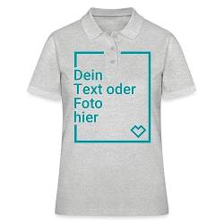 Spreadshirt Personalisierbares Poloshirt Selbst Gestalten mit Foto und Text Wunschmotiv Frauen Poloshirt, L, Grau meliert von Spreadshirt