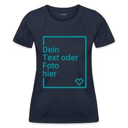 Spreadshirt Personalisierbares Sportshirt Selbst Gestalten mit Foto und Text Wunschmotiv Frauen Funktions-T-Shirt, S, Navy von Spreadshirt