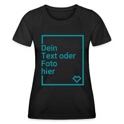 Spreadshirt Personalisierbares Sportshirt Selbst Gestalten mit Foto und Text Wunschmotiv Frauen Funktions-T-Shirt, S, Schwarz von Spreadshirt