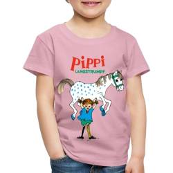 Spreadshirt Pippi Langstrumpf Pippi hebt Kleiner Onkel Kinder Premium T-Shirt, 110/116 (4 Jahre), Hellrosa von Spreadshirt