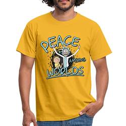 Spreadshirt Rick & Morty Peace Among Worlds Männer T-Shirt, L, Gelb von Spreadshirt