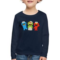 Spreadshirt Sesamstraße Baby Krümelmonster, Oscar & Elmo Kinder Premium Langarmshirt, 98/104 (2 Jahre), Navy von Spreadshirt