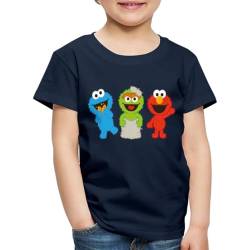 Spreadshirt Sesamstraße Baby Krümelmonster, Oscar & Elmo Kinder Premium T-Shirt, 110/116 (4 Jahre), Navy von Spreadshirt