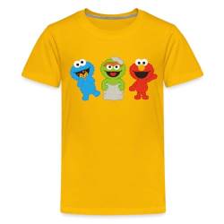 Spreadshirt Sesamstraße Baby Krümelmonster, Oscar & Elmo Kinder Premium T-Shirt, 110/116 (4 Jahre), Sonnengelb von Spreadshirt