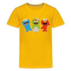 Spreadshirt Sesamstraße Baby Krümelmonster, Oscar & Elmo Kinder Premium T-Shirt, 122/128 (6 Jahre), Sonnengelb von Spreadshirt