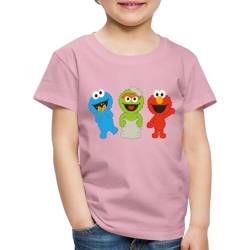 Spreadshirt Sesamstraße Baby Krümelmonster, Oscar & Elmo Kinder Premium T-Shirt, 98/104 (2 Jahre), Hellrosa von Spreadshirt