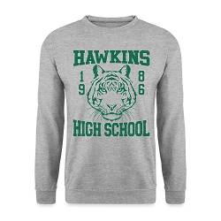 Spreadshirt Stranger Things Hawkins High School Logo 1986 Unisex Pullover, L, Weißgrau meliert von Spreadshirt