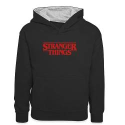 Spreadshirt Stranger Things Rotes Logo Classic Teenager Kontrast-Hoodie, L (9/11 Jahre), Schwarz/Grau meliert von Spreadshirt
