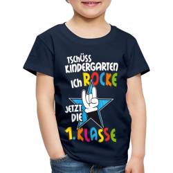 Spreadshirt Tschüss Kindergarten Ich Rocke Jetzt Die 1. Klasse Kinder Premium T-Shirt, 122/128 (6 Jahre), Navy von Spreadshirt