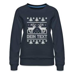 Spreadshirt Ugly Christmas Sweater Personalisiert Mit Name Oder Text Frauen Premium Pullover, M, Navy von Spreadshirt