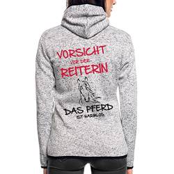 Spreadshirt Vorsicht Vor Der Reiterin Pferd Ist Harmlos Frauen Kapuzen-Fleecejacke, M, Hellgrau meliert von Spreadshirt