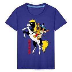 Spreadshirt Yakari Und Regenbogen Auf Pferd Kleiner Donner Kinder Premium T-Shirt, 110/116 (4 Jahre), Königsblau von Spreadshirt