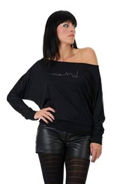 Longsleeve Damen mit coolem Berlin Spruch - Skyline - vom Label SPREEklamotte/schulterfrei u-Boot-Ausschnitt Frauen - schwarz S von Spreeklamotte Berlin