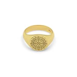 Herren Ring Gold Kompass Siegelring rund Gravur 925 Sterling Silber vergoldet massiv glänzend maritim | Männerschmuck mit Geschenkverpackung (66) von Sprezzi Fashion