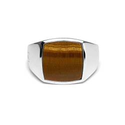 Herren Ring Siegelring mit Stein 925 Sterling Silber massiv quadratisch eckig poliert glänzend handgemacht | Männerschmuck aus Deutschland mit Geschenkbox (Tigerauge braun, 68 (21.6)) von Sprezzi Fashion