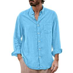 Herren Casual Baumwolle Leinen Hemden Langarm Button Down Hemd für Männer M-3XL, blau, XXL von Sprifloral