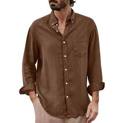 Lässiges Herrenhemd aus Baumwoll-Leinen, langärmelig, Button-Down-Hemd für Herren, Größe M-3XL, braun, XL von Sprifloral