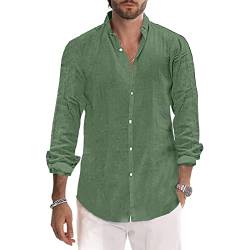 Herren Hemden Baumwolle Leinen Hemd Casual Langarm Button Down Strandhemd M-3XL, Army Grün, XXL von Sprifloral