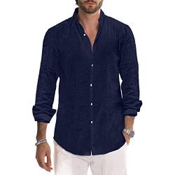 Herren Hemden Baumwolle Leinen Hemd Casual Langarm Button Down Strandhemd M-3XL, dunkelblau, L von Sprifloral