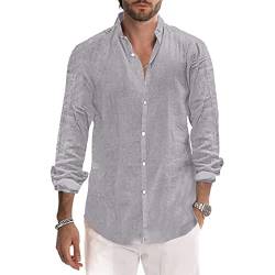 Herren Hemden Baumwolle Leinen Hemd Casual Langarm Button Down Strandhemd M-3XL, hellgrau, 3XL von Sprifloral