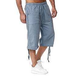 Herren Leinen-Shorts 3/4 Länge Hosen Sommerhose Strand Yoga Jogger Casual Sweatpants Blau 3XL von Sprifloral