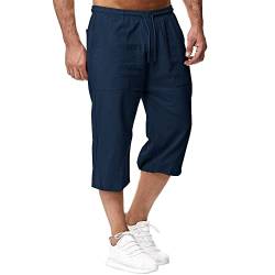 Herren Leinen-Shorts 3/4 Länge Hosen Sommerhose Strand Yoga Jogger Casual Sweatpants Dunkelblau 4XL von Sprifloral