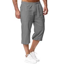 Herren Leinen-Shorts 3/4 Länge Hosen Sommerhose Strand Yoga Jogger Casual Sweatpants Grau 3XL von Sprifloral